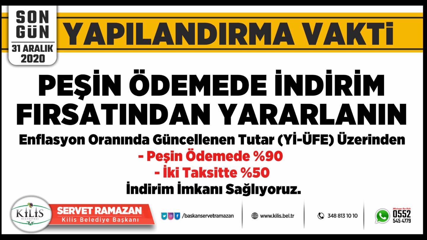 BELEDİYEMİZE BORCU BULUNAN VATANDAŞLARIMIZIN DİKKATİNE ! "PEŞİN ÖDEMELER İÇİN İNDİRİM FIRSATLARINDAN YARARLANIN"