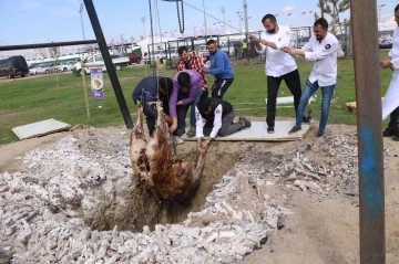 2 tonluk danayı ateşte dikey pişirmek isteyen aşçılar bu yıl da danayı çukura düşürdü
