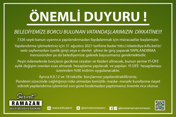 BAŞKAN RAMAZAN &quot;BELEDİYEMİZE BORCU OLANLARA KOLAYLIK SAĞLIYORUZ! ACELE EDİN!&quot;