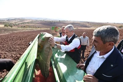 Başkan Tahmazoğlu dağıttığı Tohumları Çiftçilerle ekti