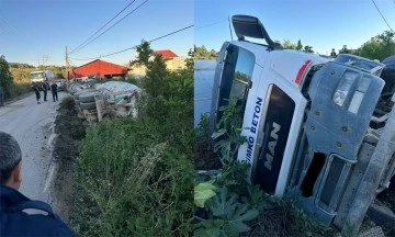 Devrilen beton mikserinin sürücüsü yaralandı