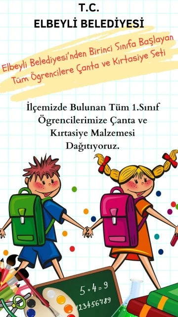 Elbeyli Belediyesinden ilkokula yeni başlayan öğrencilere çanta ve kırtasiye seti