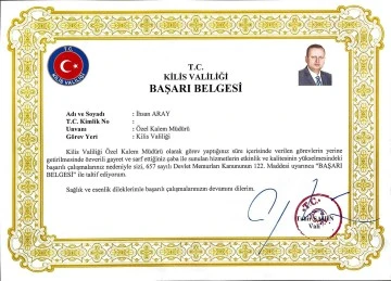 İhsan Aray’a başarı belgesi