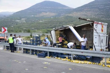 Limon yüklü kamyon devrildi: 6 yaralı