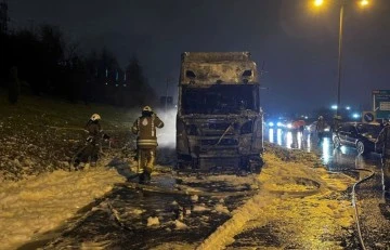 TEM Otoyolu'nda tır alev alev yandı